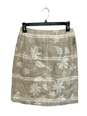 NWT Talbots | Irish Linen Embroidered Beige White Petite‎ Midi Pencil Skirt 6P